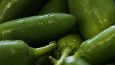 CU of Fresh Green Jalapenos HD Video Stock Footage 92743485
