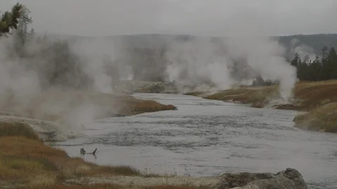CU of Geo Thermal Features at Firehole River Yellowstone National Park Stock Footage 122223729