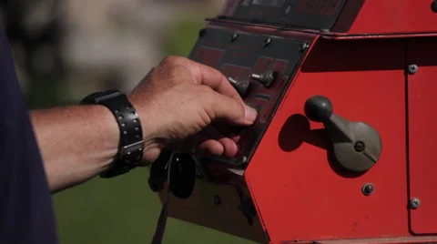 CU of hand controlling portable sawmill Stock Footage 40472061