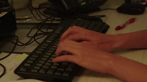 CU of hands of employee working on his computer Видео 74831865