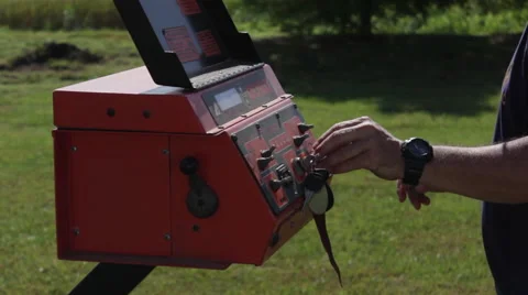 CU hands on portable sawmill controls Stock Footage 40472047