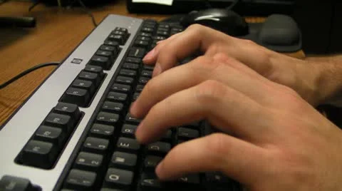 CU Hands Typing on Computer Keyboard Stock Footage 8849569