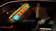 Cu Ld Businessman Sitting In Car With Reflections Of Chinese Characters On Stock Footage