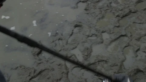 C/u metal detector over river bank clay Video stock 91992761