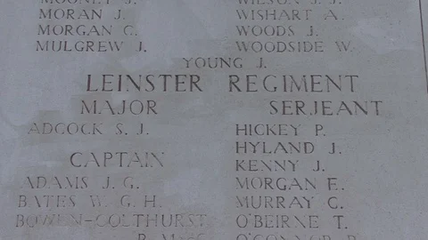 CU Names of the Dead Leinster Regiment Panel in Menin Gate Memorial Stock-Footage 98187941