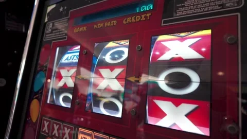 CU Noughts, crosses, tic tac toe, gambling machine, arcade. Hornsea.UK 1.8.2026 Stock Footage 341286508