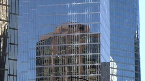 CU office buiding static with reflections of other building Stock Footage 53053039