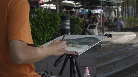 CU Painter Stanley Hong Kong 25fps- Stock Footage 126981114