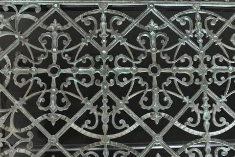 C/U of part of a brass grating from the original Stanford University Quad Stock Photos