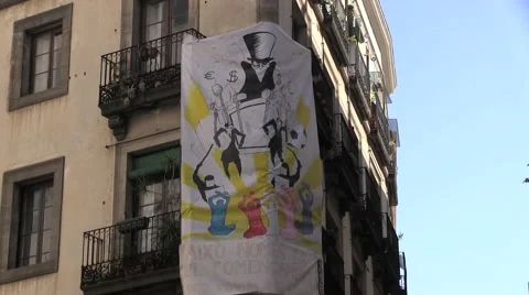 CU protest poster Barcelona Stock Footage 49770980