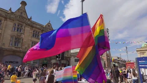 CU rainbow flags. Hull Pride. LGBTQ rights, gay community. Hull.UK. 25.7.2026 Stock Footage 340515962