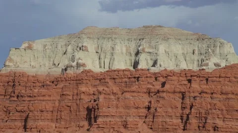 CU of red and white rock mountain, blue sky in Goblin Valley state park. Stock Footage 41456311
