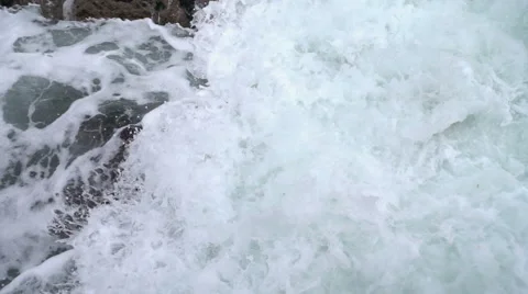 CU slow motion of white water waves swirling Video stock 56058572