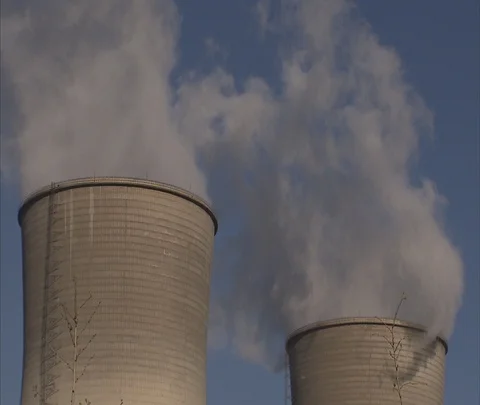 CU smoke pluming out of cooling towers at Shenhua Sanhe power plant Stock Footage 86745806