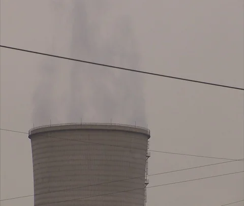 CU steam rising out of cooling tower of Shenhua Sanhe power plant Stock Footage 86745293