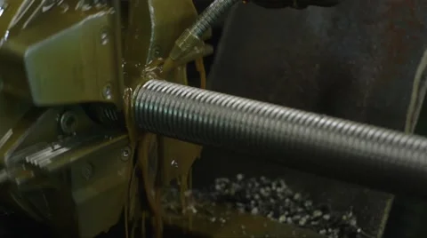 CU Threader Machine Threading 3" Steel Rod Side Angle Stock Footage 40868656