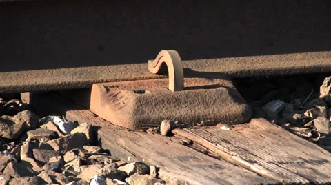 CU tilt up from sleeper to rails Stock Footage 32869104