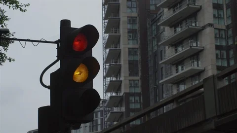 Cu Traffic Light Switches From Red To Green Stock Footage 93209719