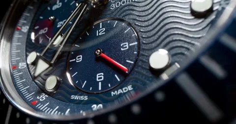 CU TS TL Macro timelapse of a Chronograph wristwatches minute counter Stock Footage 240690599