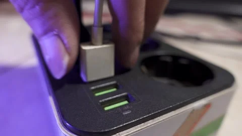 CU of USB cable unplugged from wall socket. Stock Footage 283268315