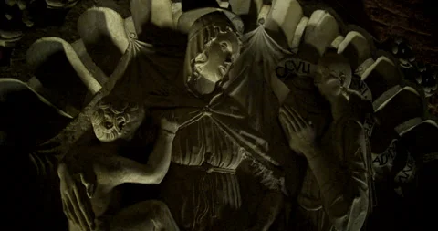 CU of Wall Sculpture at Rear of Crypto of Basilica of San Michele Maggiore Stock Footage 203902558