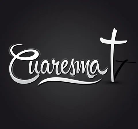 Cuaresma, Lent Spanish text, Vector lettering illustration and Cross. Stock Illustration