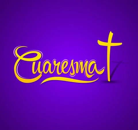 Cuaresma, Lent Spanish text, Vector lettering illustration and Cross. Stock Illustration