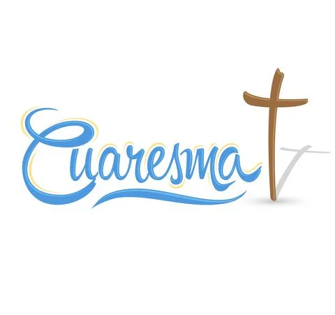 Cuaresma, Lent Spanish text, Vector lettering illustration and Cross. Stock Illustration