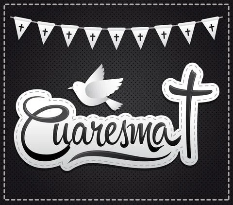 Cuaresma, Lent Spanish text, Vector lettering illustration and Cross. Stock Illustration