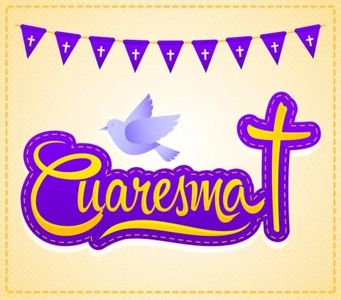 Cuaresma, Lent Spanish text, Vector lettering illustration and Cross. Stock Illustration