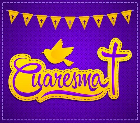 Cuaresma, Lent Spanish text, Vector lettering illustration and Cross. Stock Illustration