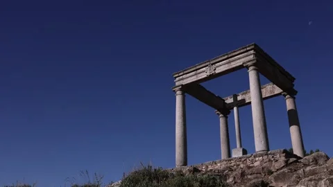 Cuatro Postes, Four Posts on a Sunny day with the moon in the sky. Avila, Spain. Stock Footage 268851262