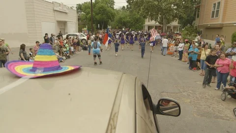 Cub scouts walking with flags in parade Stock Footage 104888094