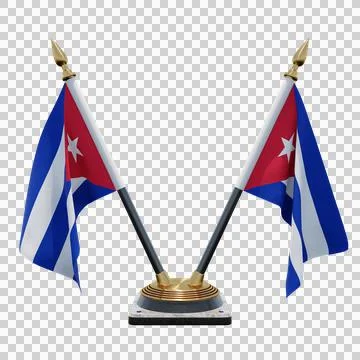 Cuba 3d illustration flag on pole. Wood flagpole Stock Illustration