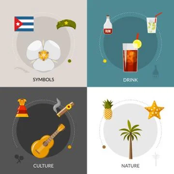 Cuba 4 Flat Icons Square Composition Stock Illustration