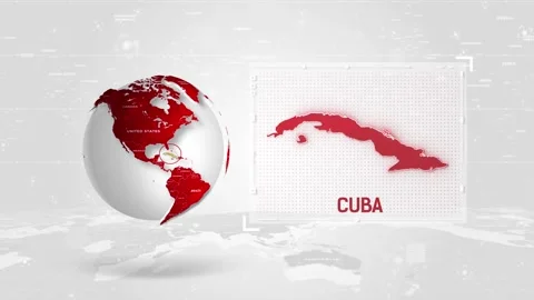Cuba 4K Tech Map Beside Globe On White Background. Stock Footage 341008883