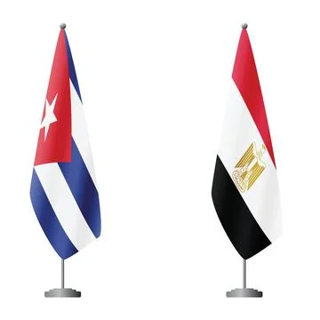 Cuba and Egypt flags on flagpoles for official ceremonies and meetings Stock Illustration