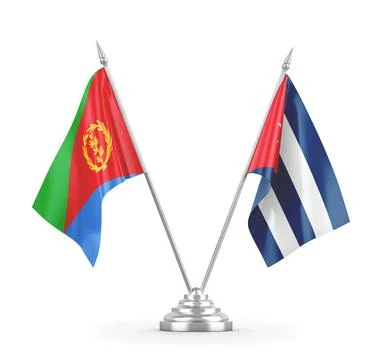 Cuba and Eritrea table flags isolated on white 3D rendering Stock Illustration