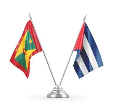 Cuba and Grenada table flags isolated on white 3D rendering Stock Illustration