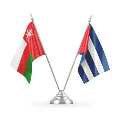 Cuba and Oman table flags isolated on white 3D rendering Stock Illustration
