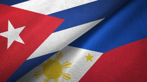 Cuba and Philippines two flags textile cloth, fabric texture Stock Illustration