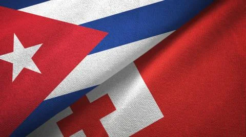 Cuba and Tonga two flags textile cloth, fabric texture Stock Illustration
