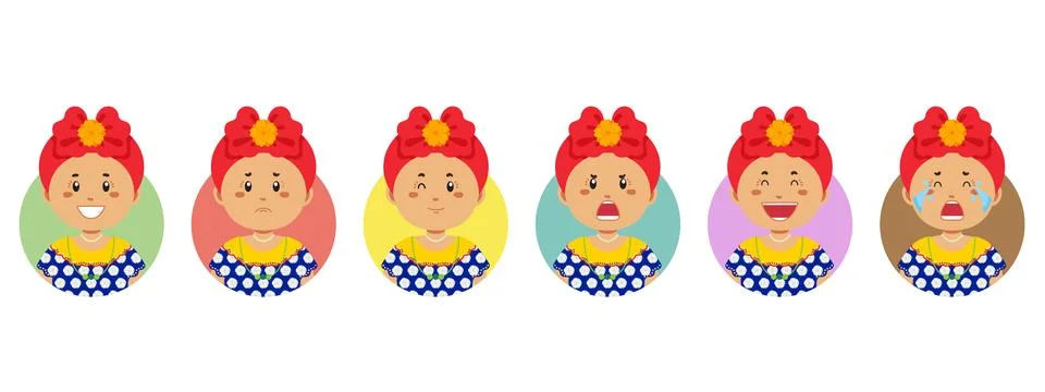 Cuba Avatar with Various Expression Stock Illustration
