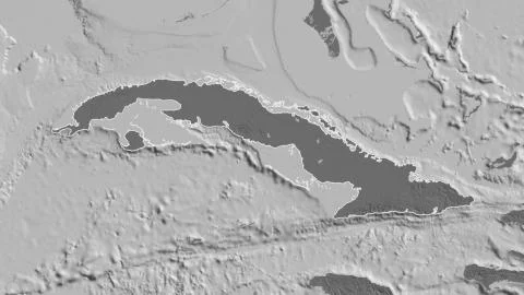 Cuba. Bilevel elevation map with surface waters Stock Illustration