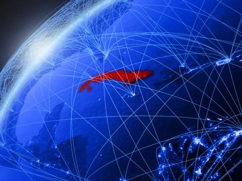 Cuba on blue Earth with network イラスト素材