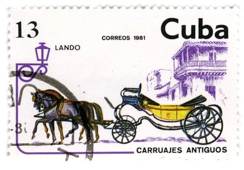 Cuba - circa 1981: a stamp printed in cuba shows image of the crew with horse Foto stock