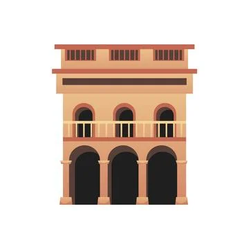 Cuba colonial architecture building flat cartoon vector illustration isolated. Ilustración de archivo