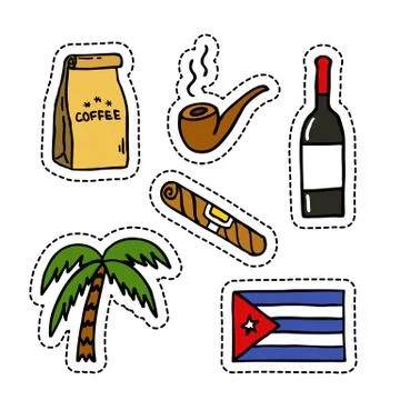 Cuba doodle icons set, vector color illustration Stock Illustration