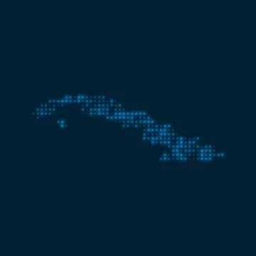 Cuba dotted glowing map. Shape of the country with blue bright bulbs. Vecto.. Stock Illustration