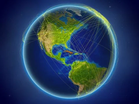 Cuba on Earth with networks イラスト素材